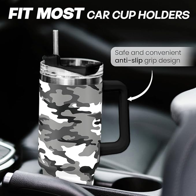 SANDJEST Camouflage Tumbler 40oz Stainless Steel Insulated with Lid & Straw, Camo Gifts for Men Dad Husband Brother Grandpa Veteran Hunting Lover on Christmas Birthday Valentine Fathers Day