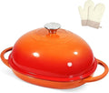 Davivy 6QT Oval Sourdough Bread Dutch Oven with Silicone Oven Mitts, Cast Iron Bread Pan Sourdough Pan with Lid, Enameled Cast Iron Bread Cloche Dutch Oven- Flame Orange