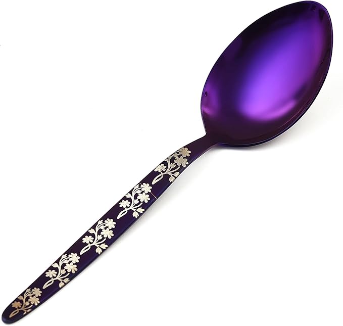 Kunz Purple Spoon | 18/10 Stainless Steel Titanium Shiny Basting Spoon | 9 Inches Plating Daily Chef Quenelle Serving Spoons