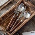 Walnut Wooden Silverware Set Flatware Set for 4 Exquisite Ergonomic Wood Handle Utensil Sets 18 10 Stainless Steel Cutlery Sets Include Fork Knife Spoon Matte Tableware,Dishwasher Safe