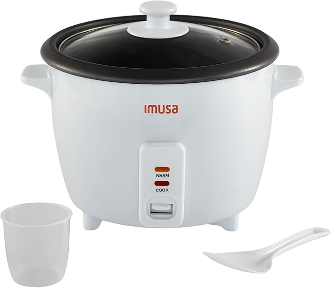 IMUSA Mini Electric Rice Cooker 6 Cup Cooked 3 Cup Uncooked – Ceramic Nonstick Pot, Small Multi Cooker for Rice, Quinoa, Oatmeal, Stew – Keep Warm – Compact for Dorm RV Kitchen
