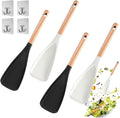 Cedar and Ash Spoon, Multifunction Spatula Cooking Spoon, Heat-Resistant Silicone, Wooden Handle, Safe for Nonstick Cookware, Ergonomic Grip, Ideal for Stirring, Mixing, Serving (4pcs White+Black)
