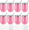 12 oz Insulated Wine Tumbler with Lid and Straw,Stainless Steel Stemless Wine Tumbler Glasses Double Wall Vacuum Wine Cups Tumbler Bulk for Coffee,Champaign,Cocktail,Office(Pink,8)