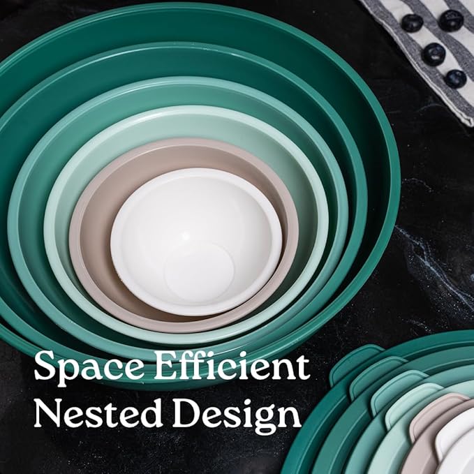 WHYSKO Mixing Bowl Set, 12 Piece Colorful Plastic Mixing Bowls with Lids Set for Food Prep Storage and Serving, Microwave and Dishwasher Safe for Kitchen Baking Cooking