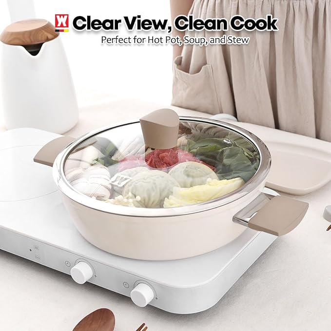 Aluminum Saute Pot with Ceramic Coated Non-Stick Surface, 7-Layer Coating, Tempered Glass Lid, All Cooktops Compatible, PFOA, PFAS, Lead, Cadmium Free, 4.44L / 4.69Quarts