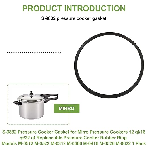 S-9882 Pressure Cooker Gasket for Mirro Pressure Cookers 12 qt/16 qt/22 qt, Replaceable Pressure Cooker Rubber Ring Models M-0512 M-0522 M-0312 M-0406 M-0416 M-0526 M-0622, 1 Pack