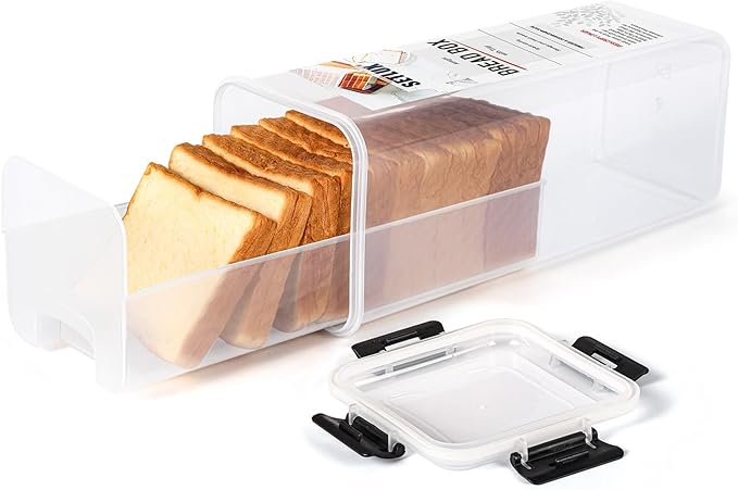 Bread Storage Container with Tray, Plastic Bread Box with Airtight Lid, Bread Keeper for Homemade Bread, Toast, Bagel, Donut(black)