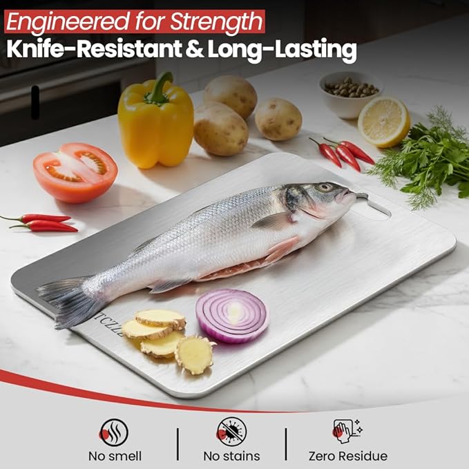 Premium Titanium Cutting Board - 100% Pure Titanium Cutting Boards for Kitchen Use - Durable and Lightweight Cutting Board Accessory for Precise Chopping and Slicing 1PC (12"L x 9"W)