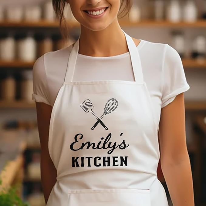 Personalized Aprons for Women with Pockets, Christmas Gifts for Mom and Women, Customized Baking Kitchen Gifts, Gift for Housewarming, Custom Chef Apron, Grilling Cooking Apron