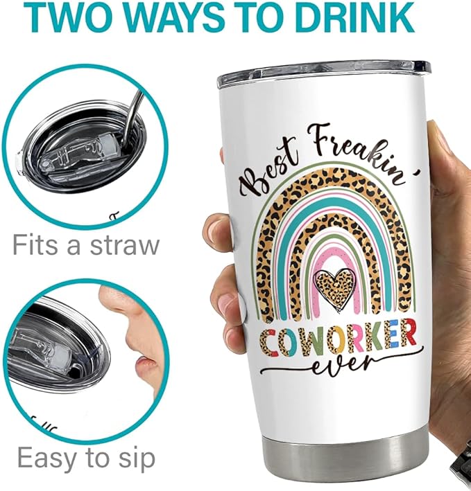 SANDJEST Coworker Tumbler 20oz Stainless Steel Insulated Coffee Travel Mug Cup - Goodbye Farewell Gifts for Women Work Besties Boss Female Friend