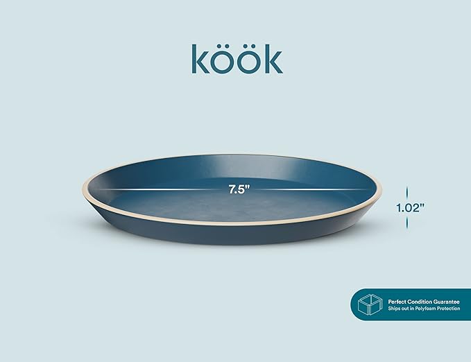 KooK Dinner Plates, Ceramic Round Kitchen Dinnerware Set, Dishwasher & Microwave Safe, Stoneware, High Edge, 7.5 Inch, Set of 6, Navy