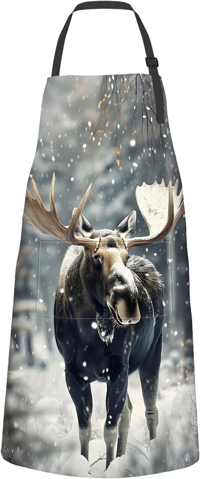 Moose Apron,Oxford Fabric Adjustable Kitchen Apron with 2 Pockets,Waterproof Cooking Aprons for Men Women Mom Wife Dad,Ideal Gifts for Coffee House,Shop,Baking,BBQ,Housewarming,28x33in