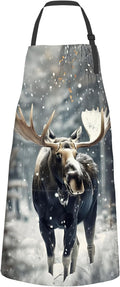 Moose Apron,Oxford Fabric Adjustable Kitchen Apron with 2 Pockets,Waterproof Cooking Aprons for Men Women Mom Wife Dad,Ideal Gifts for Coffee House,Shop,Baking,BBQ,Housewarming,28x33in