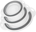 Collapsible Colander 3-Pack Set Space-Saving Foldable Kitchen Strainer with Non-Slip Base Durable Thickened PP+TPE Collapsible Strainers for Pasta, Vegetables, Fruits (Gray-White)