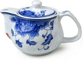 Small Teapot 9oz Blue and White Porcelain Tea Pot with Stainless Steel Infuser Classical Chinese Penoy Flower (Peony)