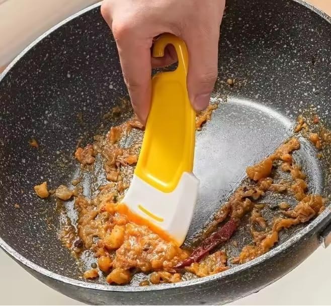 3Pack Silicone Kitchen Scraper Cleaning Spatula for Food Residue Stains Pot Fry Pan Dish Oil Plate Clean Brush