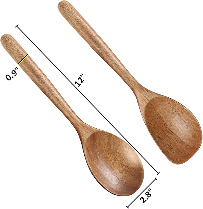 2PCS Acacia Wooden Spoons For Cooking 12-inch Smooth Finish Corner Spoon And Cooking Spoons-Comfortable Grip Wood Spoons for Cooking - Non-Stick Wooden Cooking Utensils