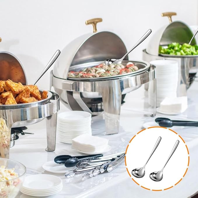 Stainless Steel Soup Ladle Set of 2 (8 x 2.5), Small Gravy Sauce Ladles with Deep Bowl, Professional Chinese Soup Spoons, Dishwasher Safe Kitchen Utensils for Cooking, Serving, Restaurant (SUS304)