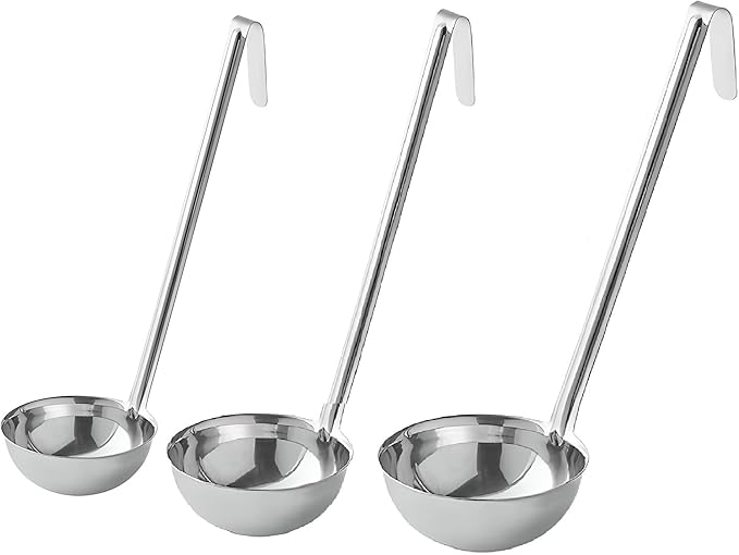 OCS Parts Set of 3 Stainless Steel Culinary Ladles | One-Piece Dishwasher Safe Home, Restaurant, Buffet and Catering Serving Ladle for Sauces, Soup, Gravy, and Salad Dressing (12-16 - 24 Ounce)