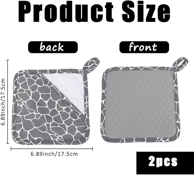 Pot Holders for Kitchen 2 Pack Heat Resistant Hot Pads for Kitchen Counter Decor Silicone Non-Slip Hot Pads with Soft Cotton Lining Pot Holder Trivets for Kitchens Oven Cooking Baking Pans,Gray Stripe