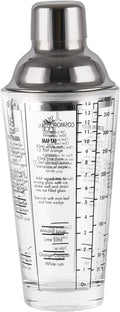 Cocktail Shaker Glass,Martini Shaker With Recipes on Side 13.5oz Mixed Drink Shaker with Glass Cup Professional Bar Tool with Scale Glass (Recipes)
