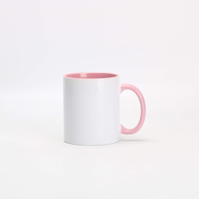 11oz White Ceramic Sublimation Coffee Mug With Solid Colors Inside and Handle， Mixed 6 Colors of Black, Red, Blue, Yellow, Green and Pink, Case of 6