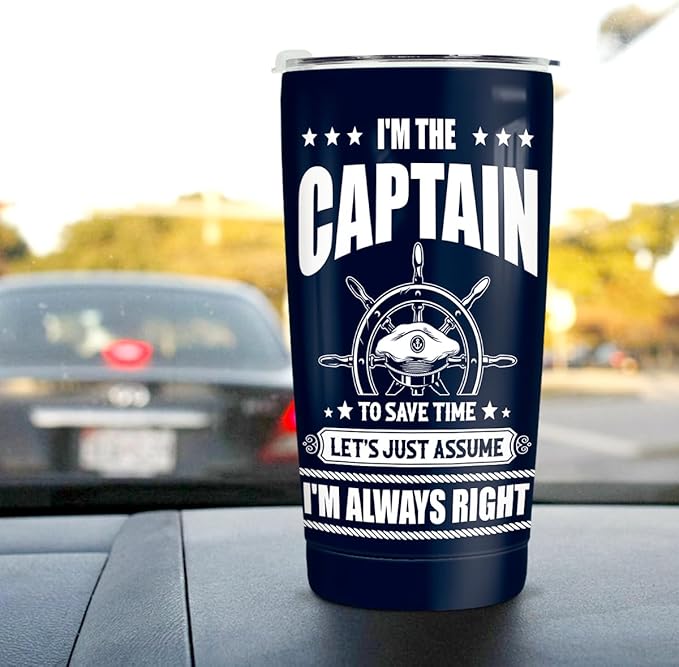 winorax Captain Tumbler I'm The Captain & I'm Always Right Boating Tumbler Cup with Lid 20oz Boater Gifts For Men Boat Lover Gift For Boats Owner Dad Funny Boaters Gift Ideas