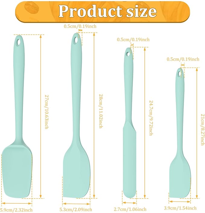 4 Pcs Silicone Spatula Set with Nonslip Handle Heat Resistant Silicone Versatile Kitchen Dishwasher Safe Cooking Spatula Set for Cooking Mixing Baking