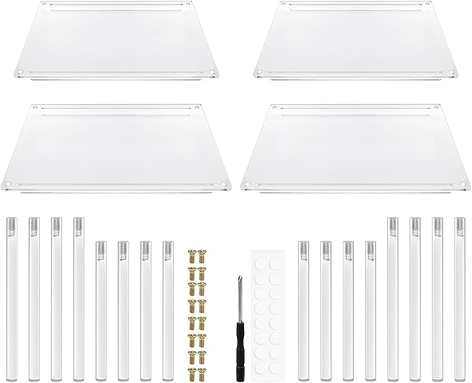 Acrylic Cabinet Organizer, 4Pack Spice Rack Organizer for Cabinet, Desk Countertop Shelf Organizer for Dishes, Spices, Soda Cans and Bottles, Stackable Shelves House Essentials for Gift