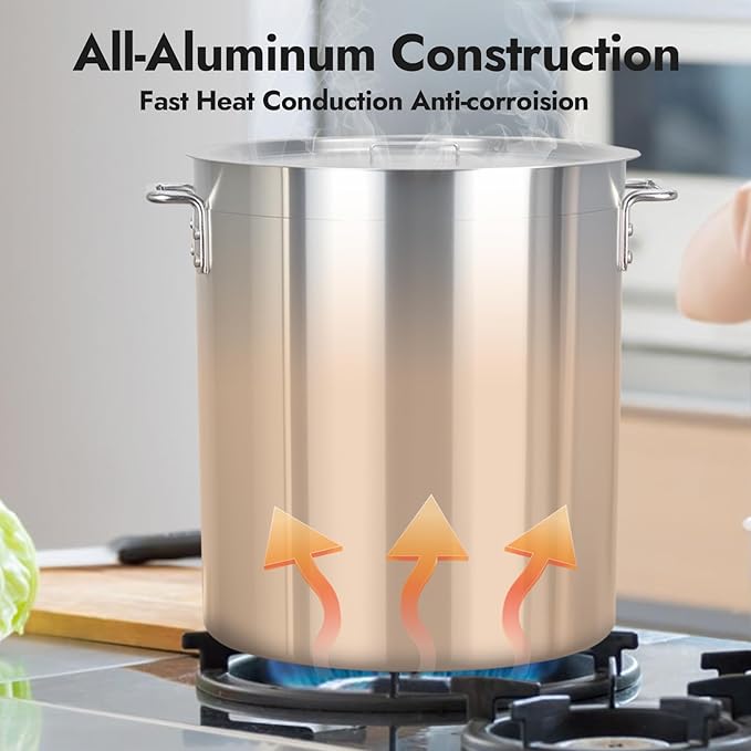 CURTA 60 Quarts Aluminum Stock Pot with Lid, Heavy Duty Commercial Grade Large Capacity Cooking Pot for Boiling, Stewing, Great for Kitchen, Restaurant, Catering, and Home Use,NSF certified
