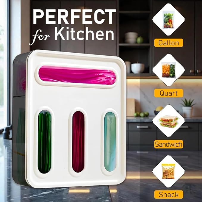 FALAH Food Storage Bag Organizer, 4 in 1 Plastic Bag Organizers for Kitchen Storage, Baggie Organizer for Drawer with Removable Labels, Gallon, Quart, Sandwich (Black)