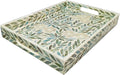 I-LAN Creative Rectangular Mother of Pearl Shell Severing Tray Lacquer Wooden Decorative Tray Handmade Shell Serving Tray with Handles and 2 Inch Wall, 18”Large Green Inlay Nacre Ottoman Tray (45cm)