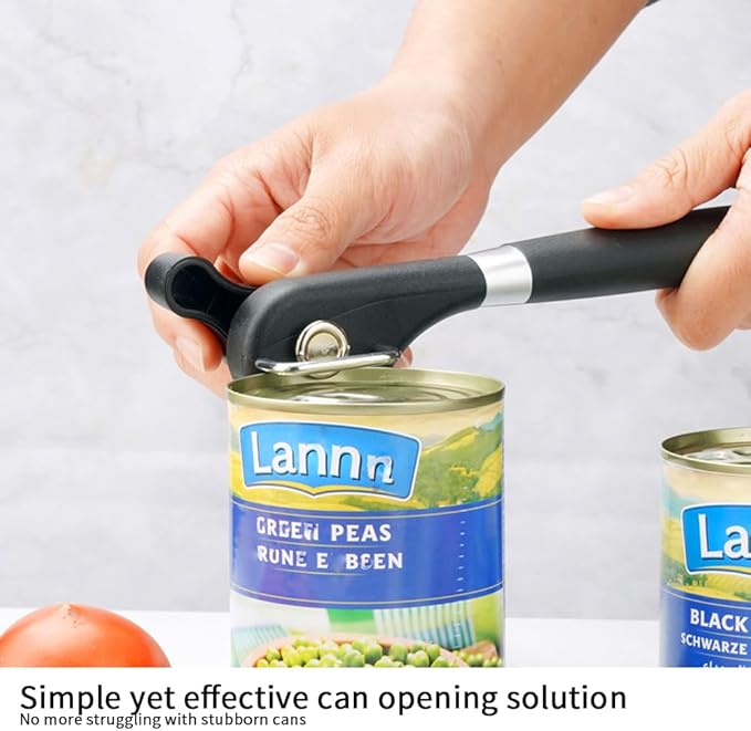 Smooth Edge Safety Cutter Manual Can Opener with Commercial Comfortable Crank Handle Heavy Duty Can Opener-Easy to Use (Side Cut Can Opener(Black))