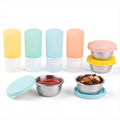 8-Pack Salad Dressing Container To Go, 2-oz Silicone Small Condiment Squeeze Bottles and 1.6 oz Stainless Steel Sauce Containers Cups, Leakproof Condiment Containers with Lids for Lunch Box