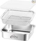 Square Colander Set,304 Stainless Steel with PE Lid,Storage Container,Prep,Tofu Drainer,Shellfish Drainer,Back of House Preparation,Refrigerator Storage,Picnic Party (1500ML)