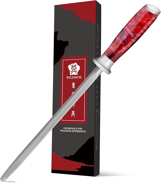 WILDMOK Professional Honing Rod 9" - Chrome Coated High Carbon German Stainless Steel Knife Sharpener Honing Steel - Knife Sharpening Rod Designed to Last a Lifetime