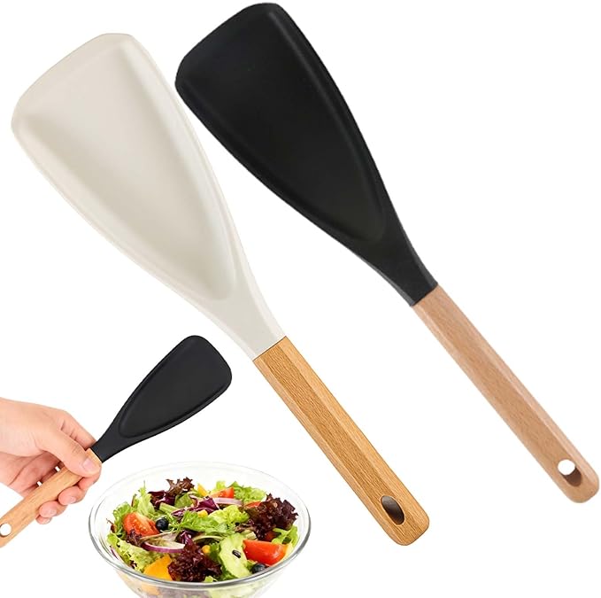 Multifunction Spatula Cooking Spoon, 2025 New Silicone Nonstick Pan Cooking Spoon, Matte Kitchen Silicone Utensil for Cooking Serving Stirring Scooping Scraping (Black+White)
