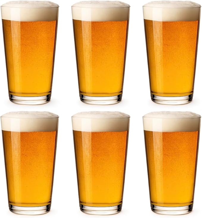 Pint Glasses Set of 6-16 oz Drinking Glasses Made for Cold Beverages - 16 oz Mixing Glass & Highball Set of 6 for Homes, Pubs & More - Freezer & Dishwasher-Friendly Cocktail Glasses