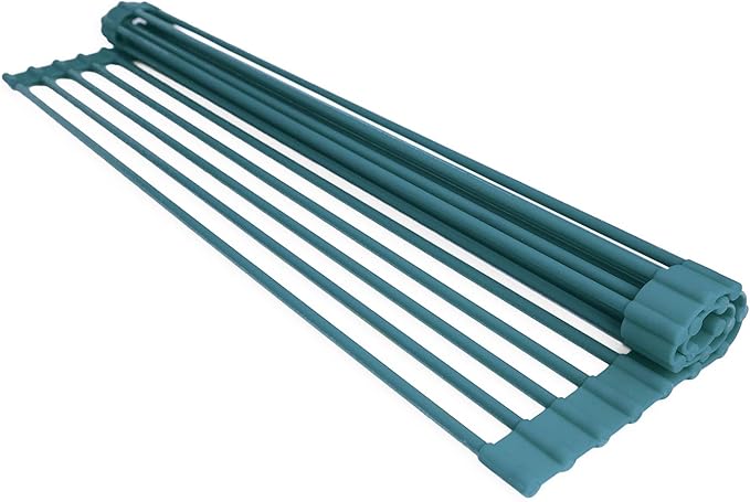 Over-The-Sink Dish Drying Rack - Roll Up Dish Drying Rack, Perfect for Cleaning & Drying Plates, Cups, Pots, Pan and Produce (Turquoise)