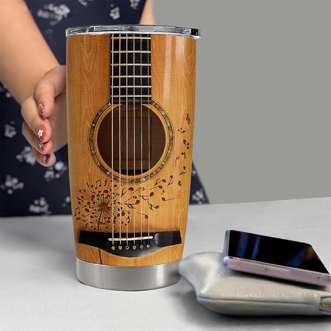 SANDJEST Guitar Tumbler Cup 20oz Insulated Stainless Steel Tumblers Coffee Travel Mug Gift for Musician Players Guitar Lovers
