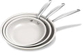 KITEXPERT Non Stick Frying Pans Set, Titanium Ceramic Pan Skillet Set Non Toxic, 8" 9.5" 11" Nonstick Frying Pan, Stainless Steel Handle, Dishwasher & Oven Safe, PFAS & PTFE & PFOA Free, Cream