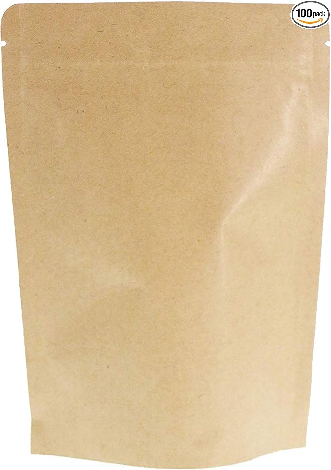 SumDirect Kraft Stand Up Pouches - 100 Pack Self-Sealing Zipper Food Storage Reusable Bags with Foil Lined for Home or Business (6X9.4 Inch,100PCS)