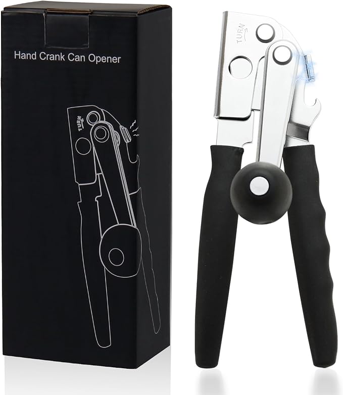 Commercial Can Opener, Stainless Steel Heavy Duty Manual Hand Crank Can Opener, with Comfortable Ergonomic Design Extra-long Handles, Large Handheld Smooth Can Open Easy for Big Cans, Black