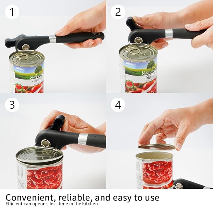 Smooth Edge Safety Cutter Manual Can Opener with Commercial Comfortable Crank Handle Heavy Duty Can Opener-Easy to Use (Side Cut Can Opener(Black))