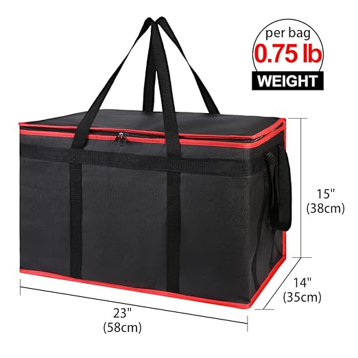 Bodaon 4-Pack Cooler Insulated Food Delivery Bag for Doordash/Uber Eats, XXX-Large Thermal Bags for Catering/Hot Pizza, Travel/Camping Essentials/Picnic/Grocery Reusable Warmer Frozen, Black-Red Edge