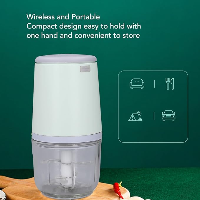 300ML Mini Food Processor, Cordless Electric Food Chopper for Vegetables Fruits Meat, Baby Food Preparer Includes Blade, Container and Charging Cable (Verde)