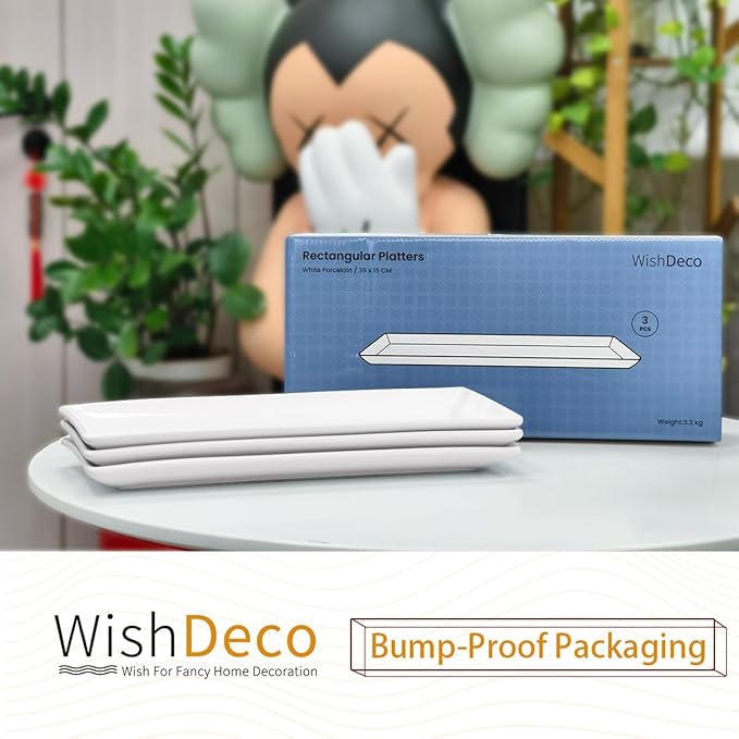 Serving Platters Set of 3, Large Serving Trays 14 inch, White Serving Plates, Ceramic Rectangle Plate, Long Platter for Cake, Sushi, Steak, Dessert, Buffet