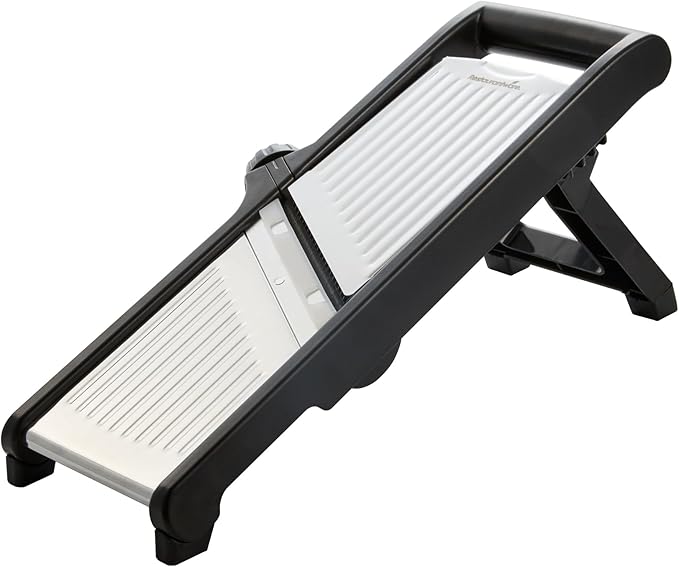 Restaurantware Stainless Steel Adjustable Mandoline Slicer - German Standard Vegetable Slicer with Blade Guard, Includes Cut-Resistant Gloves - Food Slicer for Potato, Onions, Cucumbers, Tomato