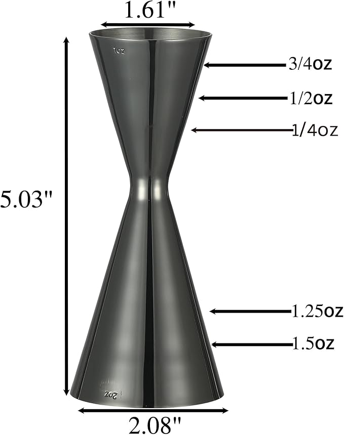 Double Cocktail Jigger Slim Style Measuring Jigger (Smooth GunmetalBlack)