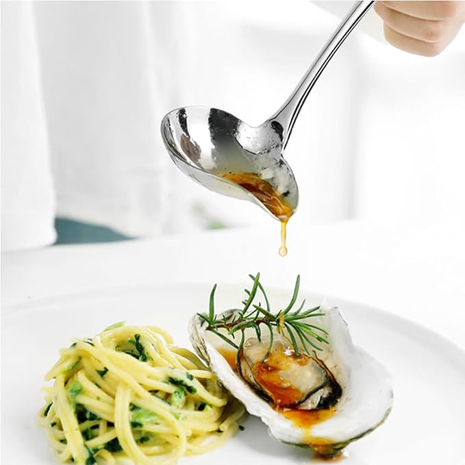 2 Pieces Stainless Steel Small Ladle, Gravy Ladle, Sauce Drizzle Spoon with Spout, Small Sauce Spoon for Gravies and Dressings, Silver
